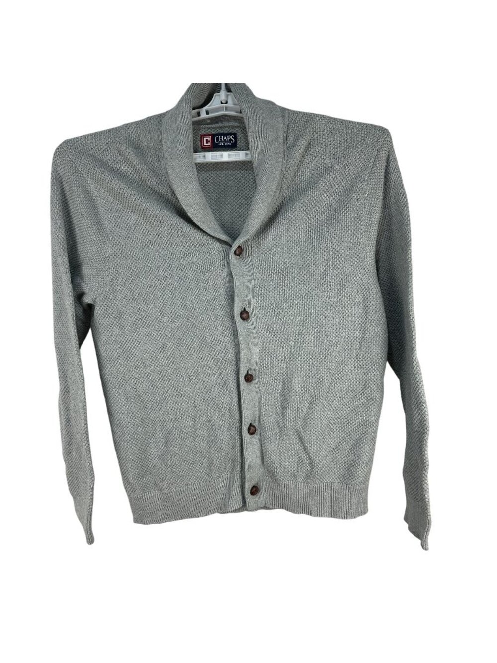 Chaps Mens XL Gray Button Down Cardigan 100% Cotton Shawl Collar Knit Sweater